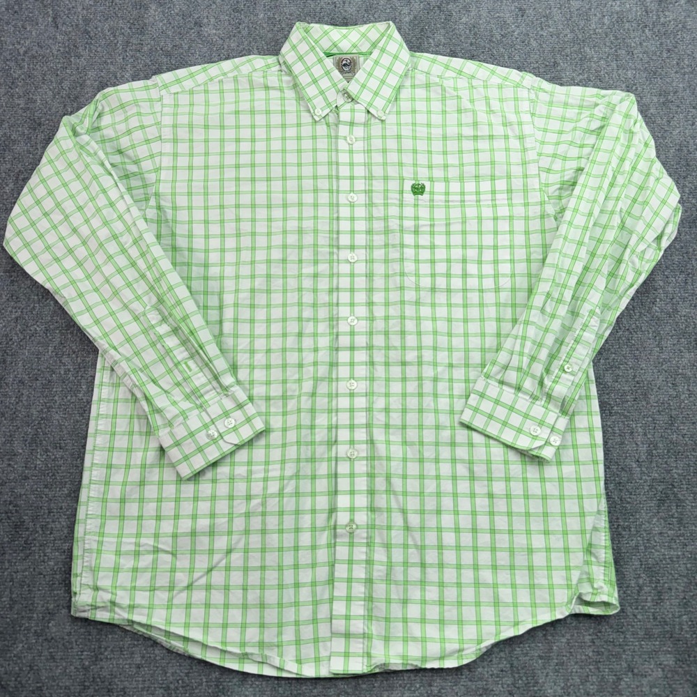 Cinch Shirt Mens Medium‎ Green Plaid Long Sleeve Button Down Western